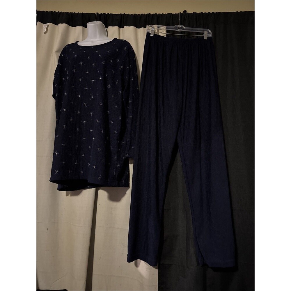 Vintage 70s Bobbie Brooks Women Navy Blue Sparkly Pant Set Size 18W/20W